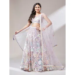 panchhi Embroidered Sequinned Semi-Stitched Lehenga & Unstitched Blouse With Dupatta-image-6