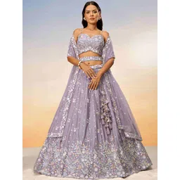 panchhi Embroidered Sequinned Semi-Stitched Lehenga & Unstitched Blouse With Dupatta-image-7