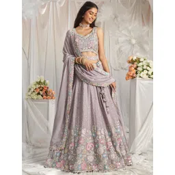 panchhi Embroidered Sequinned Semi-Stitched Lehenga & Unstitched Blouse With Dupatta-image-1