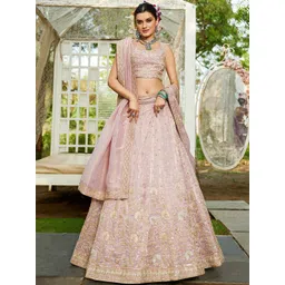 panchhi Embroidered Sweetheart Neck Sequinned Semi-Stitched Lehenga & Blouse With Dupatta-image-9