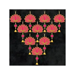 Panchhi Store Pink Set Of 10 Lotus Toran With Bells-picture-17