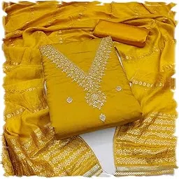 pandadi saree Woman's Chanderi Work Unstitched Salwar Suit Dress Material, Banarasi Jequard Dupatta (Free Size)-picture-32