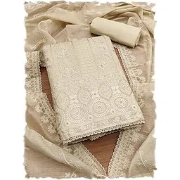 pandadi saree Women's Elegant Lucknowi Work with Modal Cotton Chanderi and Embroidered Dupatta Unstitched Dress Material-picture-16