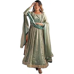 pandadi saree Women's Fandy Silk Sequence Work Anarkali Kurta with Trouser and Dupatta-picture-43