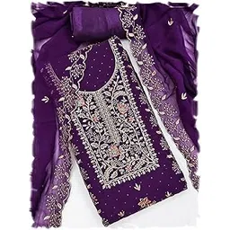 pandadi saree Women's Georgette Embroidery Work Unstitched Salwar Suit Dress Material-picture-53