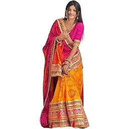 pandadi saree Women's Soft Dola Silk With Bhandhani With Colourful Embroidery Heavy Lace Saree With Blouse (Multicolor)-picture-24