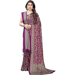 pandadi saree Women's Soft silk saree Pashmina Printed Saree with matching Shawl matching blouse piece (RAMA)-picture-28