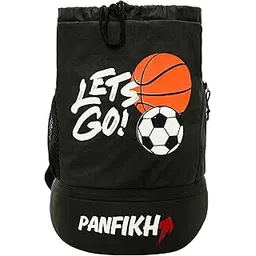 panfikh Sports Drawstring Backpack - Football, Basketball, Volleyball Kit Bag for Men, Youth Kids - Gym Accessories (Black)-picture-21