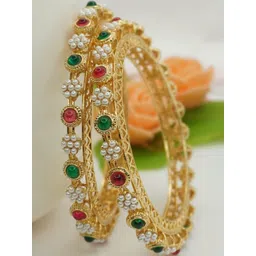 Panini jewels Peral Studded with Ruby Green Kundan Gokhru Designer Bangles-picture-31