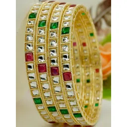 Panini jewels Set of 4 Gold-Plated Ethnic White Mirror Bangles-picture-33
