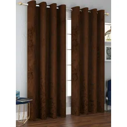 Panipat Textile Hub Brown & Black 2 Pieces Room Darkening Velvet Long Door Curtains-picture-16