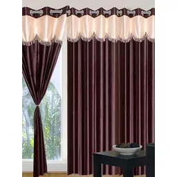 Panipat Textile Hub Brown & Cream 2 Pieces Semi Transparent Door Curtains-picture-26