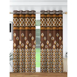 Panipat Textile Hub Brown & White 2 Pieces Floral Room Darkening Long Door Curtains-picture-22