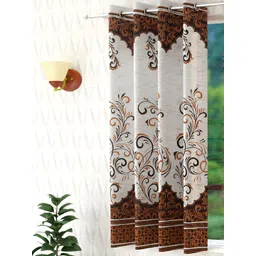 Panipat Textile Hub Brown & White 3 Pieces Floral Window Curtains-picture-28