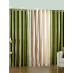 Panipat Textile Hub Green & Cream-Coloured 3 Pieces Eyelet Door Curtains-picture-30