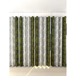 Panipat Textile Hub Green & Off White 4 Pieces Floral Long Door Curtains-picture-33