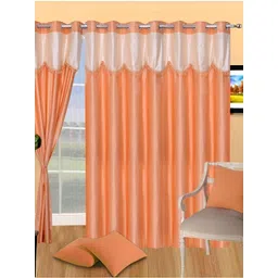 Panipat Textile Hub Orange & Cream 2 Pieces Long Door Curtains-picture-24