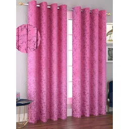 Panipat Textile Hub Pink 2 Pieces Abstract Printed Velvet Room Darkening Door Curtains-picture-41