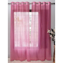 Panipat Textile Hub Pink 2 Pieces Striped Sheer Long Door Curtains-picture-31