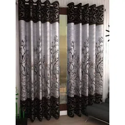 Panipat Textile Hub White & Brown 2 Pieces Floral Door Curtains-picture-13
