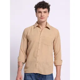 PANIT Men Standard Fit Solid Spread Collar Linen Casual Shirt-picture-16