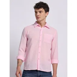 PANIT Men Standard Fit Solid Spread Collar Linen Casual Shirt-picture-15