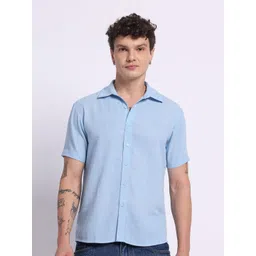 PANIT Men Standard Fit Solid Spread Collar Linen Casual Shirt-picture-13