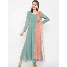 PANIT Teal Embellished Fit & Flare Kurta-picture-26