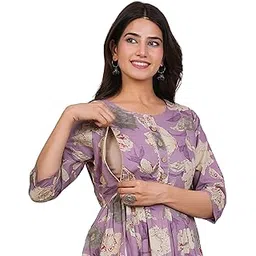 PANJI DUKAAN Women's Cotton Anarkali Maternity Dress, Pregnancy Dress,Feeding Kurti,Easy Brest Feeding Dress, with Both Side Zipper and Belt-picture-49