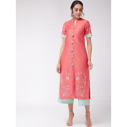 Pannkh Ethnic Motifs Embroidered Band Collar A-Line Kurta-picture-38