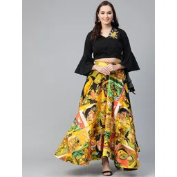 Pannkh Women Black & Mustard Yellow Solid Top with Skirt-picture-12