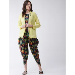 Pannkh Women Black & Yellow Printed Culotte Jumpsuit With Shrug-picture-15