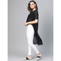 Pannkh Women Black Solid Longline High-Low Top image 3