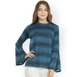 Pannkh Women Blue & Black Self Design Pullover-picture-18