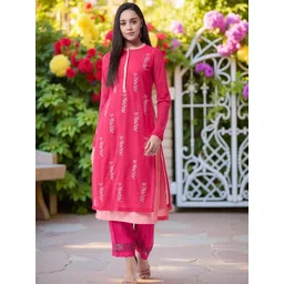 Pannkh Women Pink & Peach-Coloured Ethnic Motifs Embroidered Layered Kurta-picture-36