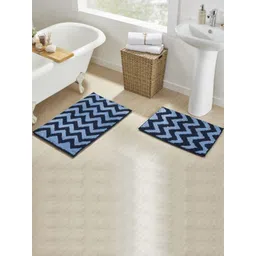 Pano Blue & Navy Blue Patterned 1800 GSM Reversible Bath Rugs-picture-14