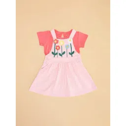 Pantaloons Baby Coral & Pink Self Design T-Shirt with Dungree-picture-29