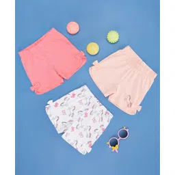 Pantaloons Baby Cotton Pack Of 3 Unicorns Printed & Bow Applique Detailed Shorts - Multi Colour-picture-15