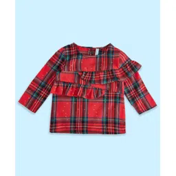 Pantaloons Baby Full Sleeves Frill Detailed Checked Top - Red-picture-11