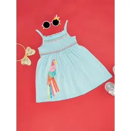 Pantaloons Baby Girls Printed Shoulder Straps Gathered Smocked Cotton Fit & Flare Dress-picture-15