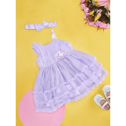 Pantaloons Baby Girls Self Design Shoulder Straps Cotton Fit & Flare Layered Dress-picture-13