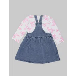 Pantaloons Baby Girls Shoulder Straps Cotton Denim Pinafore Dress With T-shirt image 3