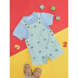 Pantaloons Baby Infant Boys Striped Pure Cotton Dungaree With T-Shirt-picture-40