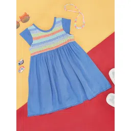 Pantaloons Baby Infant Girls Colourblocked Cap Sleeves Smocked Cotton A-Line Dress-picture-35