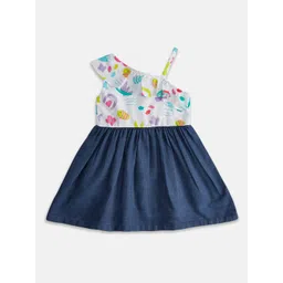 Pantaloons Baby Infant Girls Graphic Printed One Shoulder Cotton Fit and Flare Dress-picture-27