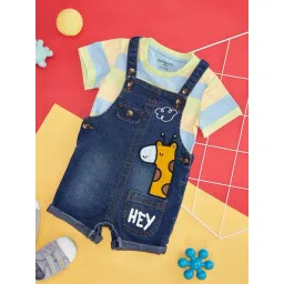 Pantaloons Baby Kids Blue & Green Embroidered Dungaree Set-picture-11