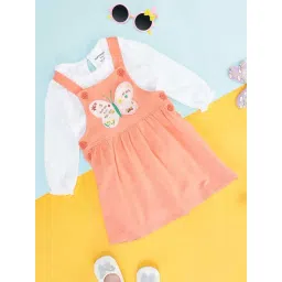 Pantaloons Baby Kids Coral & White Cotton Printed Full Sleeves Dungaree Set-picture-32