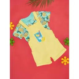 Pantaloons Baby Kids Limelight Yellow Cotton Printed Dungaree Set-picture-13
