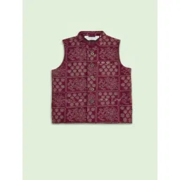 Pantaloons Baby Kids Maroon Cotton Printed Waistcoat image 1