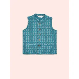 Pantaloons Baby Kids Teal Blue Cotton Printed Waistcoat-picture-34